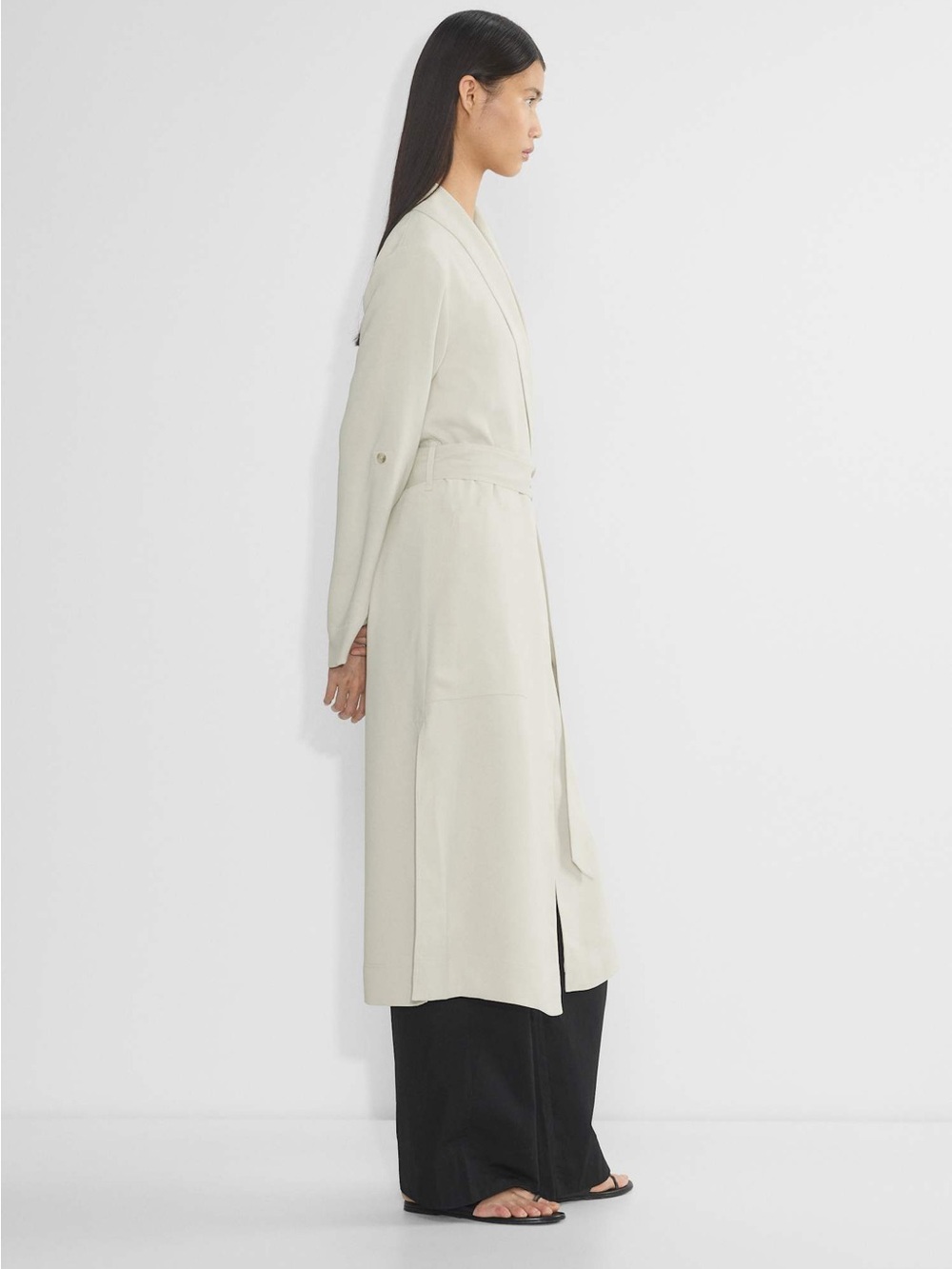 Long Open Front Duster Coatigan in Light Beige